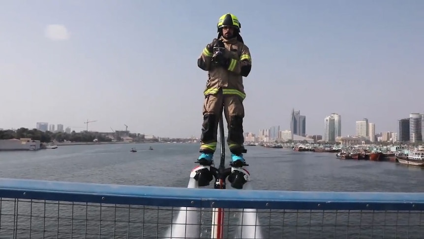 Dubai launches Dolphin water jetpack system for firefighting from the air -  ABC News