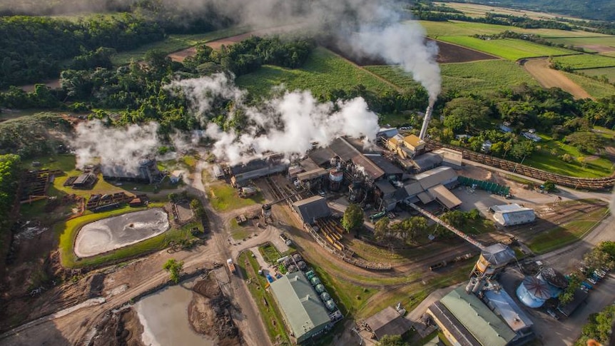 An aerial shot of a sugar mill.