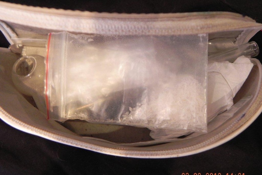 A bag containing ICE and drug paraphernalia seized in a search warrant in February 2011 by ACT Policing.