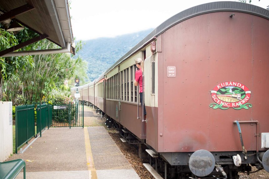 The Kuranda Scenic Railway train departs Freshwater Connection station on the outskirts of Cairns.