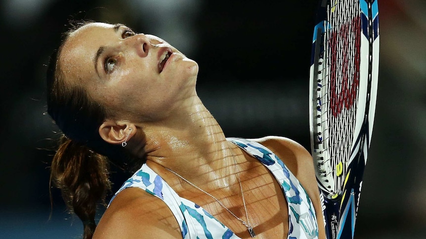 Jarmila Gajdosova is frustrated during her loss to Petra Kvitova at the Sydney International