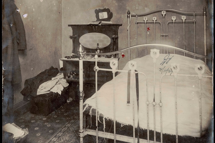 The bedroom of 50 Barkly Street in Carlton, where there was a shoot-out between Squizzy Taylor and John Cutmore.