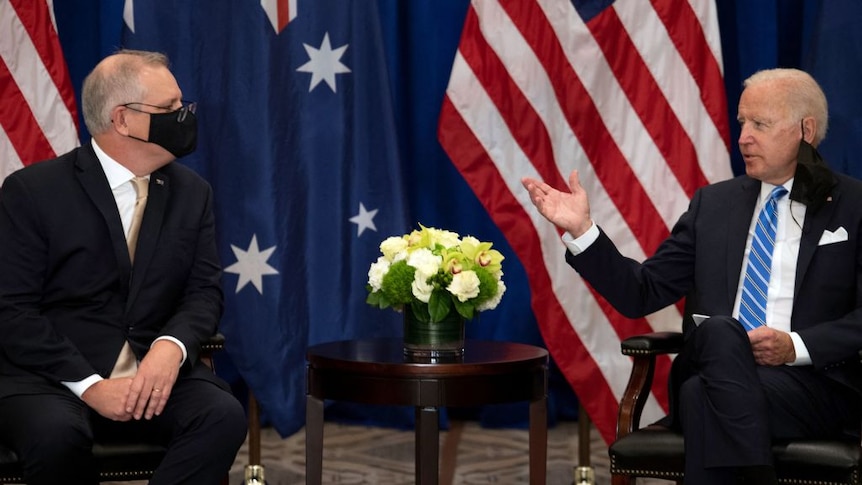 Australian Prime Minister Scott Morrison meets with US President Joe Biden.