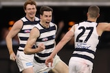 Jeremy Cameron celebrates a goal for Geelong