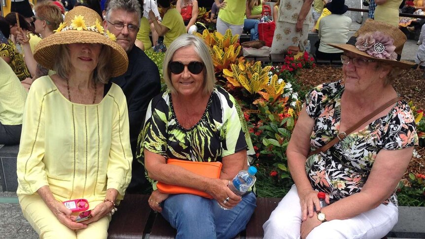 (LtoR) Marie Morris, Brenda Kirkby and Marilyn Wybrow attending the rally in honour of Allison Baden-Clay in Brisbane