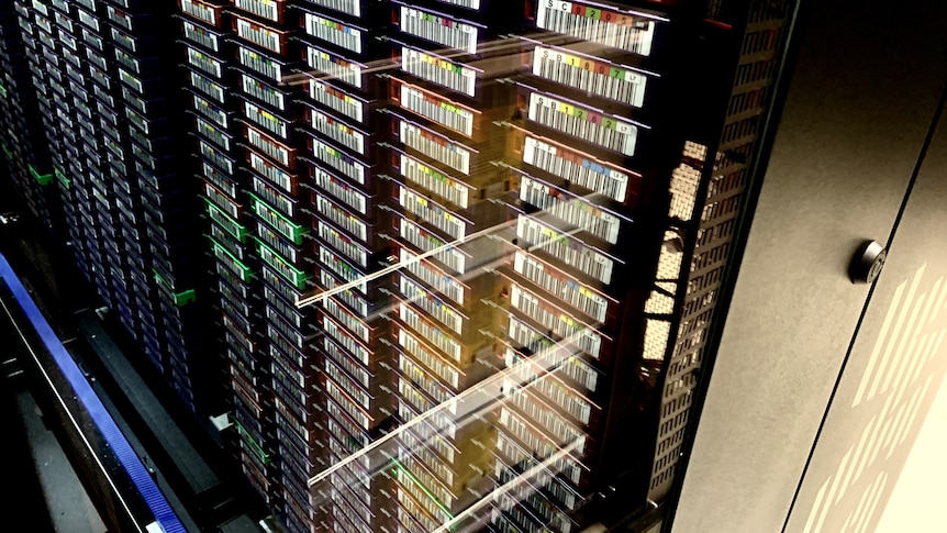 Hardware rack in server room.