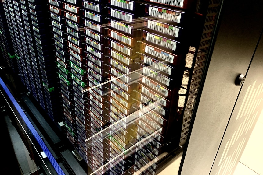 Hardware rack in server room.
