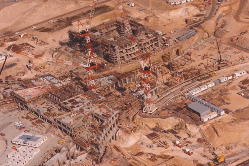 Aerial shot of the Parliament House construction site.