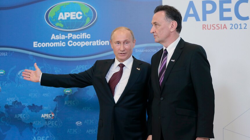 Russian president Vladimir Putin and Trade Minister Craig Emerson