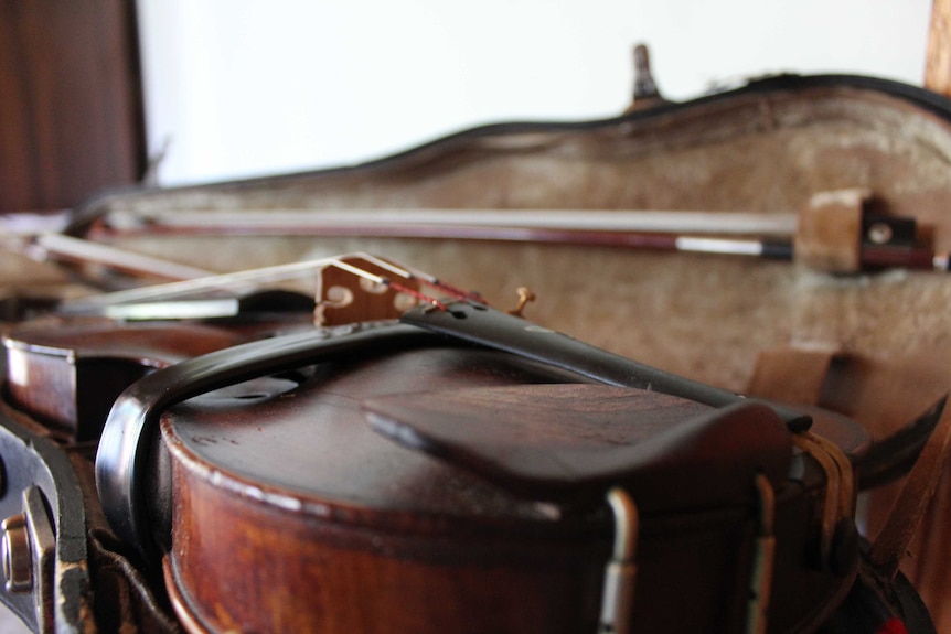 Close up photograph of violin.
