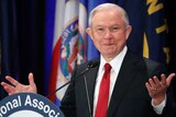 Jeff Sessions gestures during a speech.