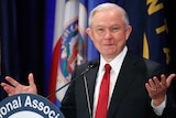 Jeff Sessions gestures during a speech.