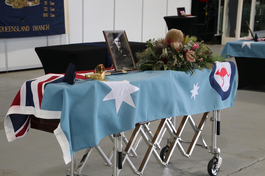 A picture of a memorial for a fallen air force crew member.
