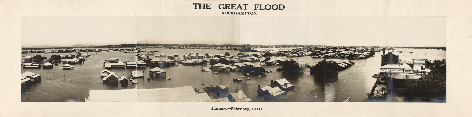 A panorama showing The Great Flood in Rockhampton in 1918. 