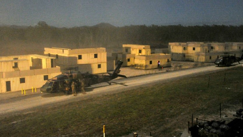 Troops in helicopters stormed the town