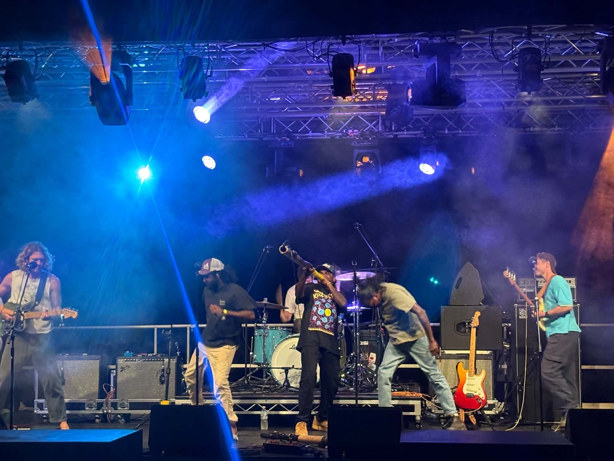 Photo of a band performing on stage