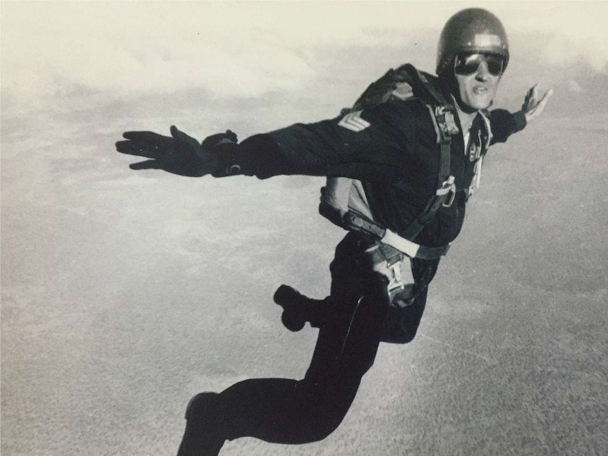 A man skydiving.