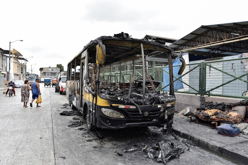 Remains of a burnt out bus 