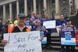 A group of fishers, retailers and chefs protest outside State Parliament