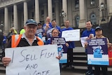 A group of fishers, retailers and chefs protest outside State Parliament