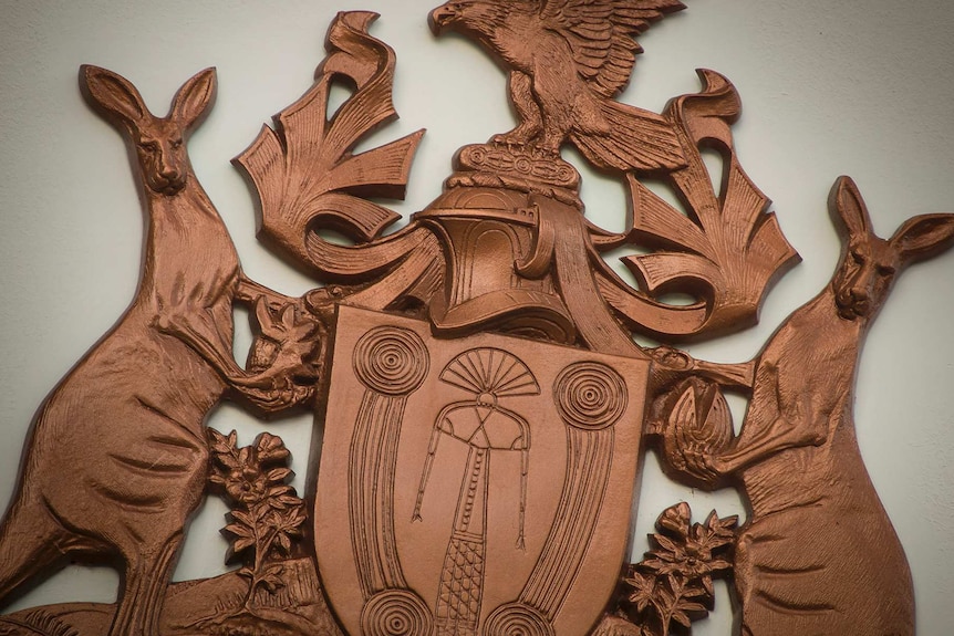 Northern Territory coat of arms out the front of the Darwin Local Court.