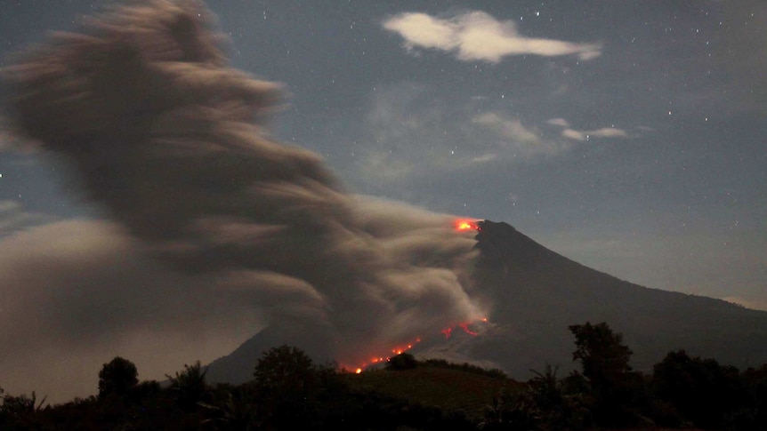 Mount Sinabung spews volcanic ash and lava