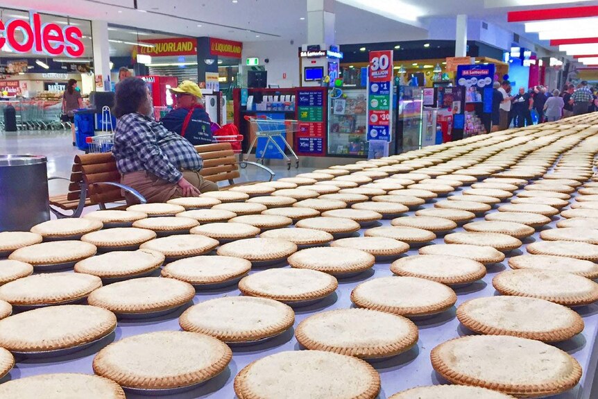 Apple pies were lined up at an Adelaide shopping centre in a bid to set a Guinness World record, and as a charity fundraiser