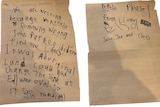 A photo of a handwritten letter by the two children.
