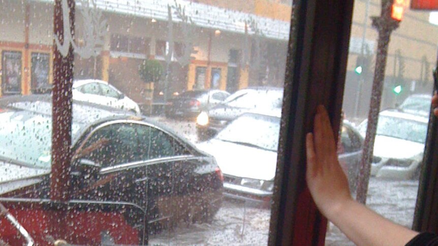 Flash flooding on a Camberwell street.