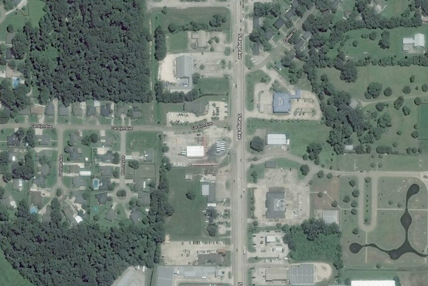 Satellite imagery shows an area near Baton Rouge, Louisiana.