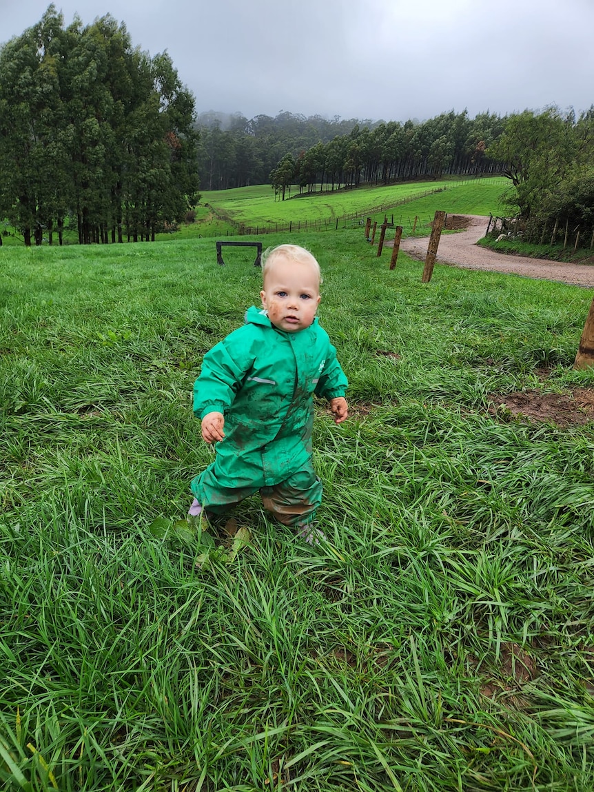 Poppie von Stieglitz on her dad Wade's farm property in Tasmania.