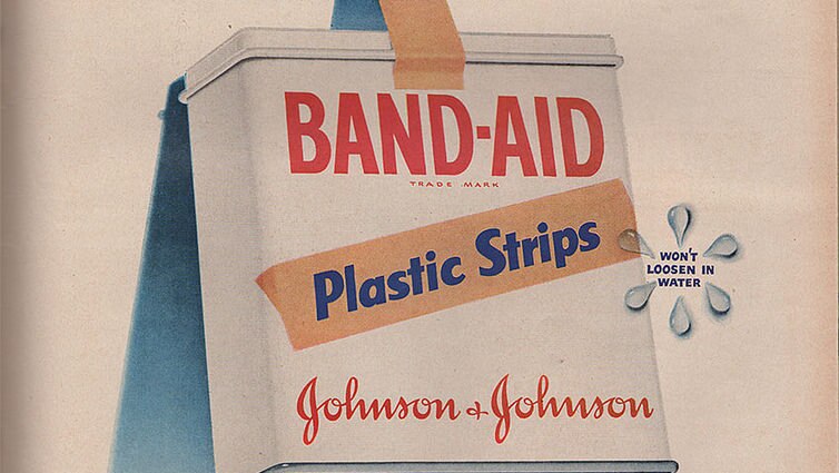A vintage advertisement of Band-Aids that reads: "Super Stick"
