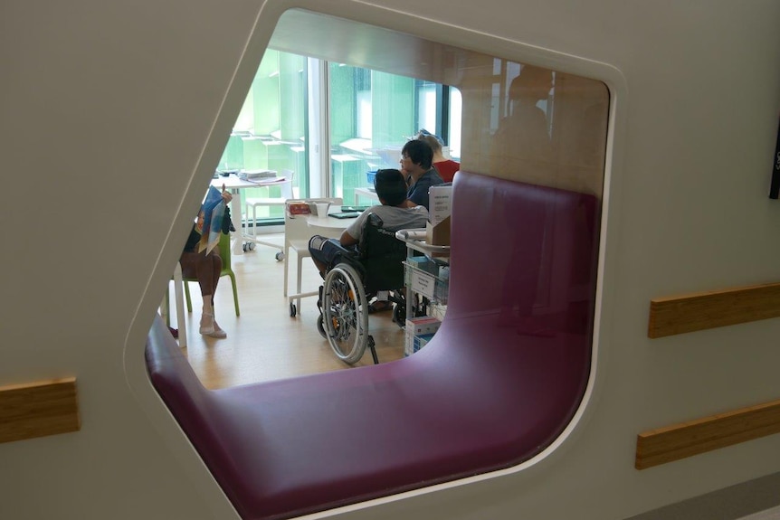 A view through a window into one of the eight classrooms at Perth Children's Hospital.