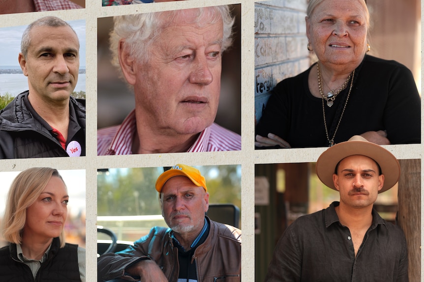 A composite image of eight different faces of men and women of different ages.