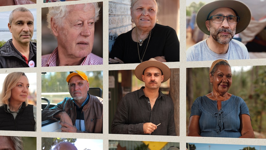 A composite image of eight different faces of men and women of different ages. 