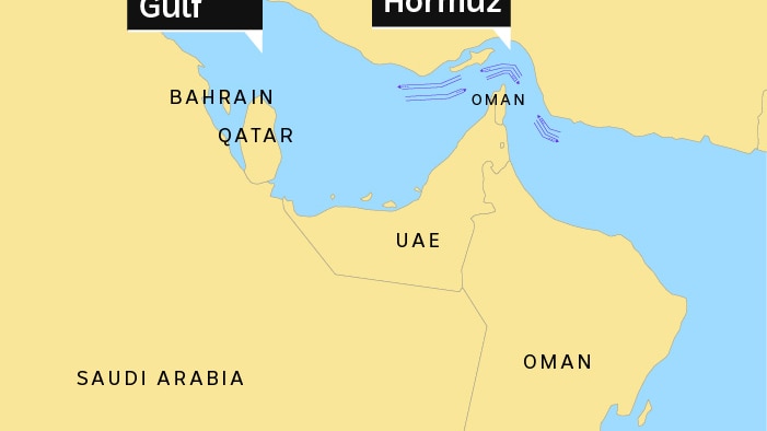 Map showing shipping corridor in Strait of Hormuz