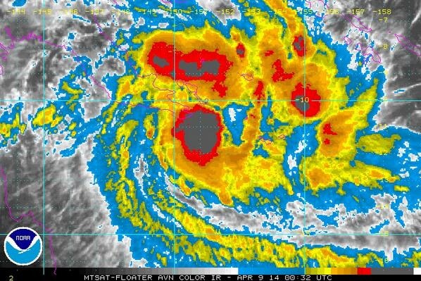 Satellite image of Cyclone Ita moving towards Queensland