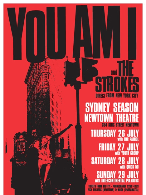Poster advertising You Am I and The Strokes' Sydney shows in 2001