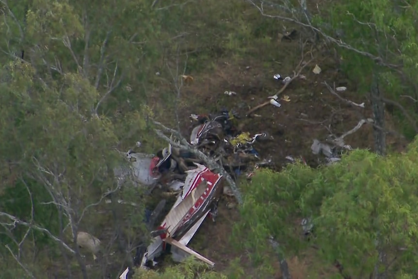 Wreckage of a Cessna that crashed in bushland
