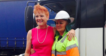 Pauline Hanson with a voter.