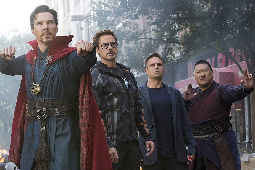 Doctor Strange, Tony Stark, Bruce Banner and Wong.