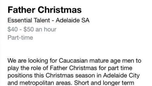 Indeed ad asking for Caucasian Santa only