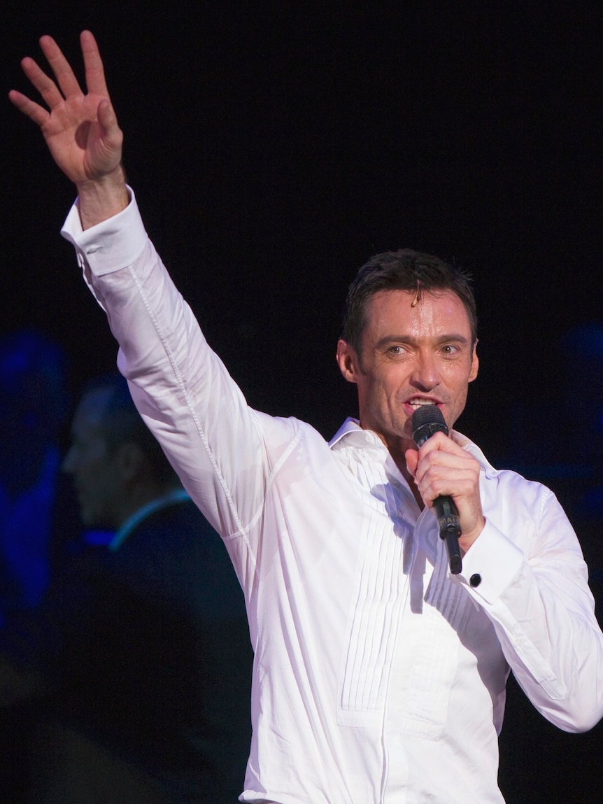 Hugh Jackman responds to applause during the curtain call for Hugh Jackman, Back on Broadway.