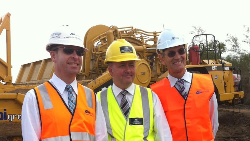 Anthony Albanese with Abigroup managers at the start of work on the second stage of the Hunter Expressway