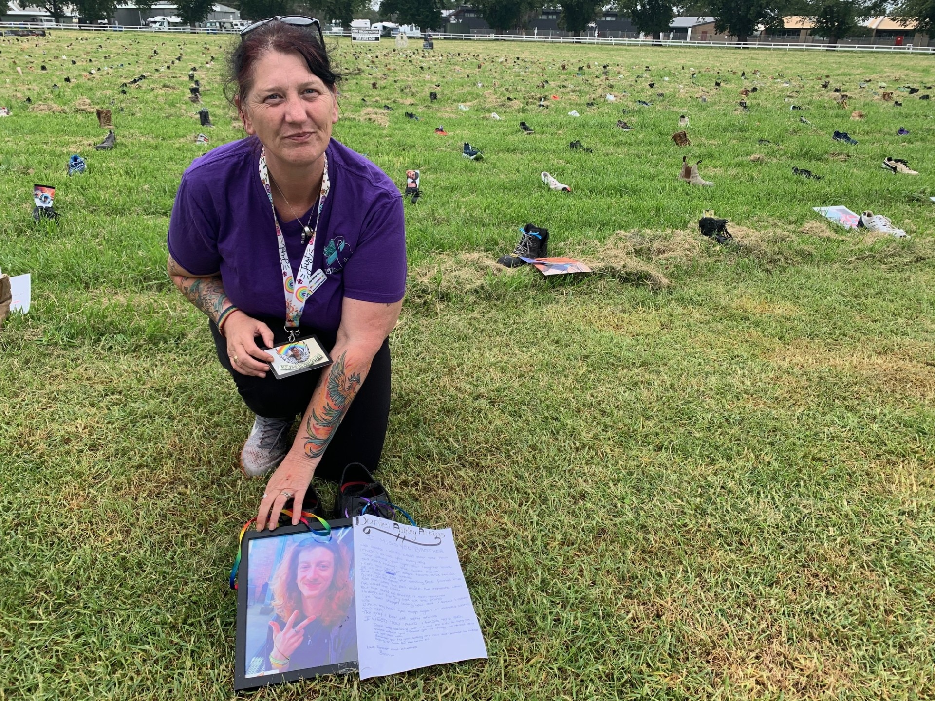 Donna Kerr with photo of her late son on an oval.