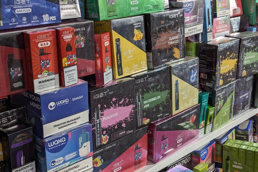 Rows of vapes inside boxes