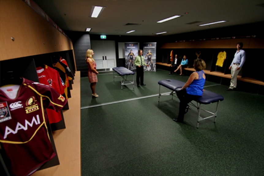 The stadium locker room where Queensland players prepare for games.