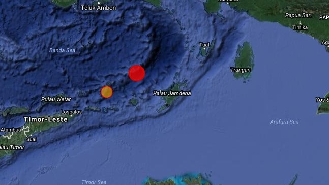 The location of two earthquakes in the Banda Sea.