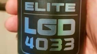 A black pill bottle labelled LGD 4033, featuring the words "elite", "focused" and "nutrition".