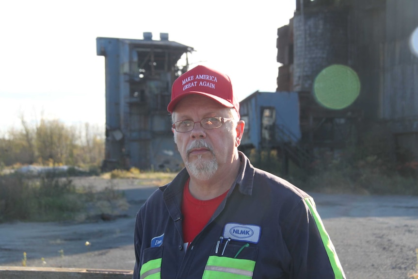 Donald Trump supporter Dan Moore wearing a red "Make America Great Again" hat.